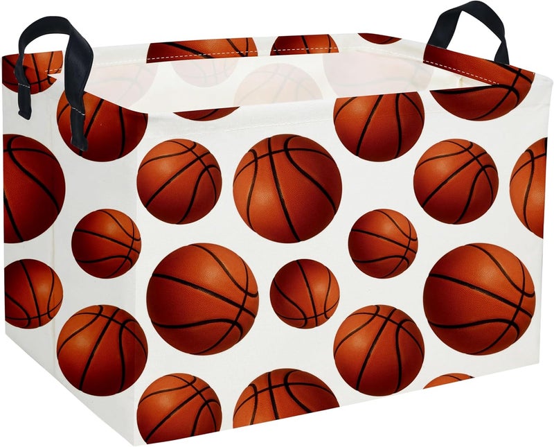 ESSME Rectangular Basketball Baskets Boys Storage Box, Kids Storage Bins Organizer with Handles for Room Decor, Shelf Basket.(Basketball Basket) - Image 1
